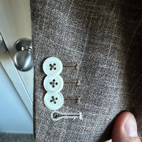 ISAIA Silk Wool Double Breasted Windowpane Taupe Suit EU52 - Picture 5 of 11